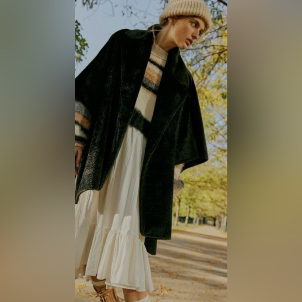 Free People Starlett Fur Cardigan Kimono Coat Wrap Black One Size NWT NEW